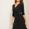 Clara 3/4-Sleeve Faux-Wrap Dress