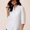 Coastalina Relaxed Long-Sleeve Linen Top