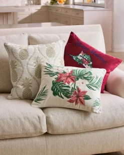 Festive Palms Velvet Embroidered Decorative Pillow