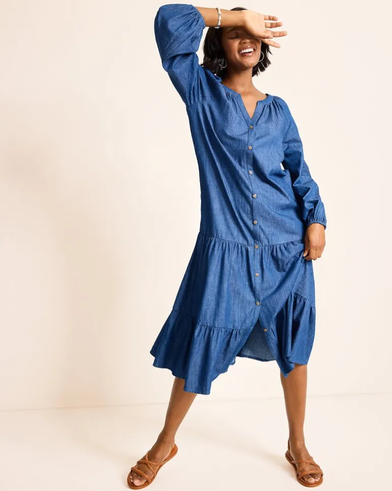 Indigo Cove Embroidered Midi Dress