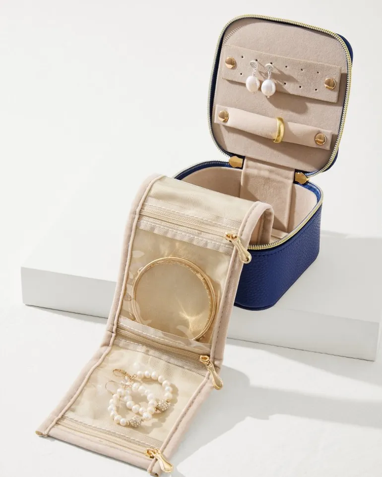 Leah Navy Travel Jewelry Case With Pouch