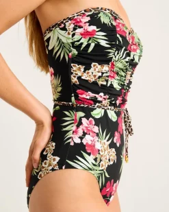 Lily Cat Shirred Bandeau One-Piece Swimsuit