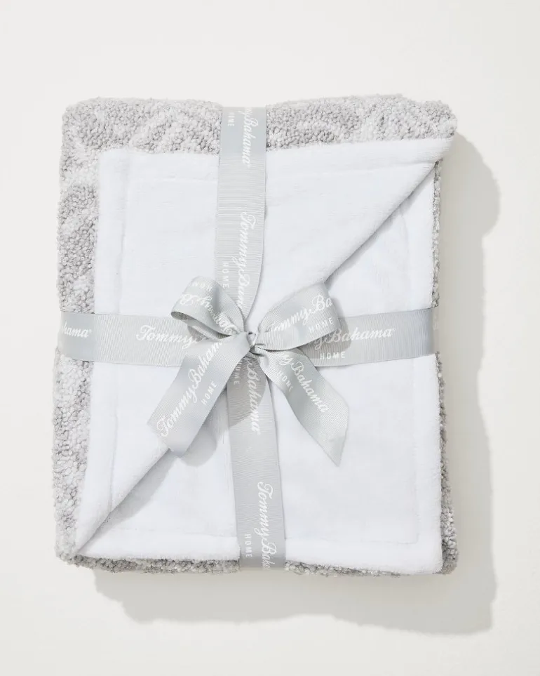 Palm Fronds Grey Faux Teddy Throw