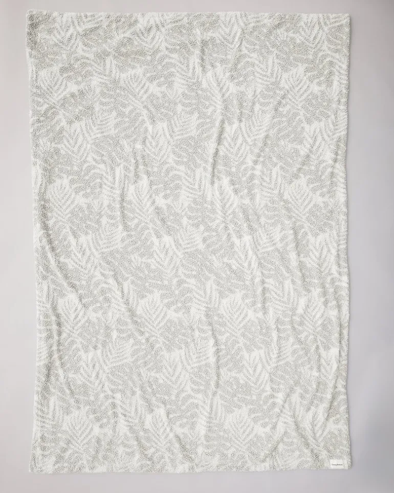 Palm Fronds Grey Faux Teddy Throw