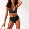 Pearl Shirred High-Waist Bikini Bottoms