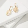 Tropical Blooms Pave Monstera Drop Hoop Earrings